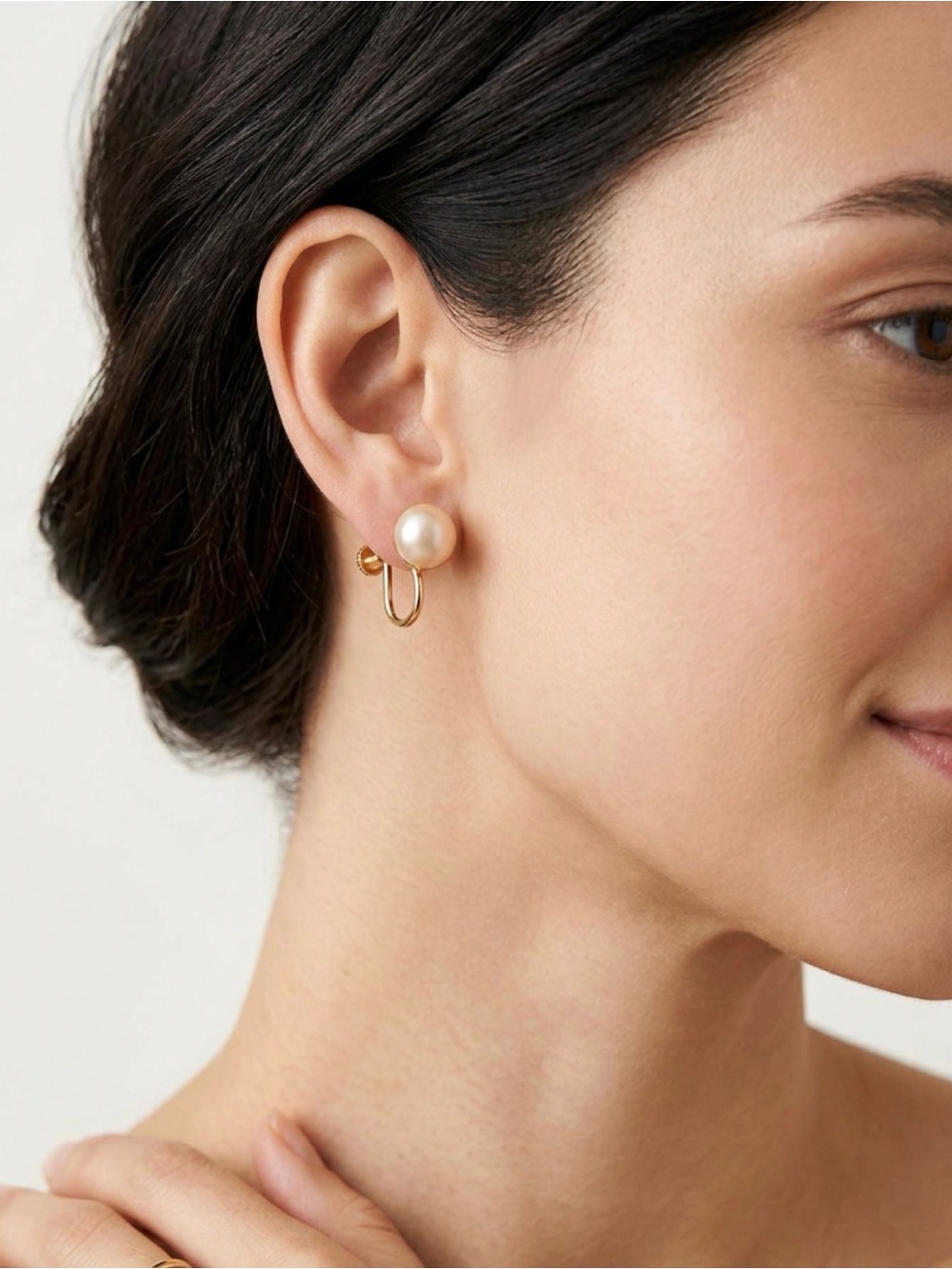 Pearl and Gold U-Clip Earrings - Women's Jewelry